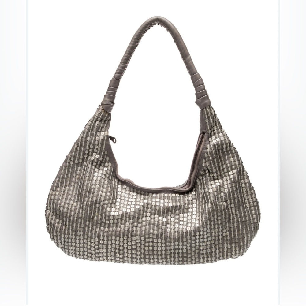 Ya Ya leather Silver Bag with Textured Finish